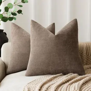 Pack of 2 Soft Textured Throw Decorative Pillow Covers Square Accent Solid Cushion Cover Cozy Farmhouse Pillow Case with Zipper for Couch Sofa Bedroom Living Room 20x20 Inch, Taupe
