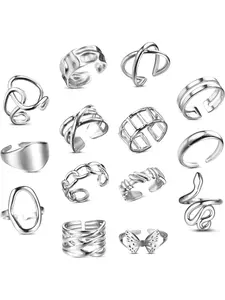 16-Piece Ring Set for Women – Stainless Steel Anklet Rings, Stackable Open Thumb Rings for Women, Statement Multi Ring, Trendy Stackable Ring Set, Fashion Stackable Rings, Minimalist Finger Rings, Women’s Ring Set in Silver