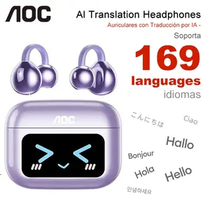AOC ACD3521 Clip-On Ear Headphones with Support for 169-Language Translation, Audio-Visual Future Touch Screen, Bluetooth 6.0 Wireless Headphones for Music & Phone Calls, Sport Waterproof & Sweatproof