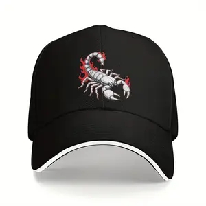 1pc Y2K Retro Scorpion Baseball Cap - Black Mesh Trucker Hat with Red & White Design, Casual Polyester Headwear for Men, Adults, Casual Headwear |   Y2K Fashion Cap |   Polyester Ca