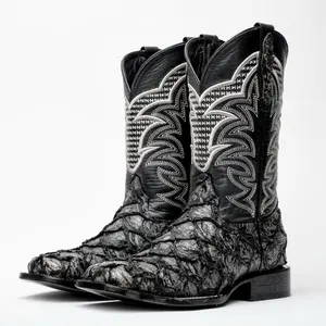 Grey Jumbo Pirarucu Leather Boots - Square Toe