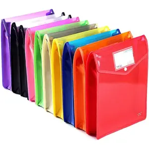 Plastic Document File Folder A4 Size Expandable Poly Envelopes  Transparent File Pouch with Snap Closure & Label Pocket Assorted Colors for School Office Organization (Vertical,10 Pack)
