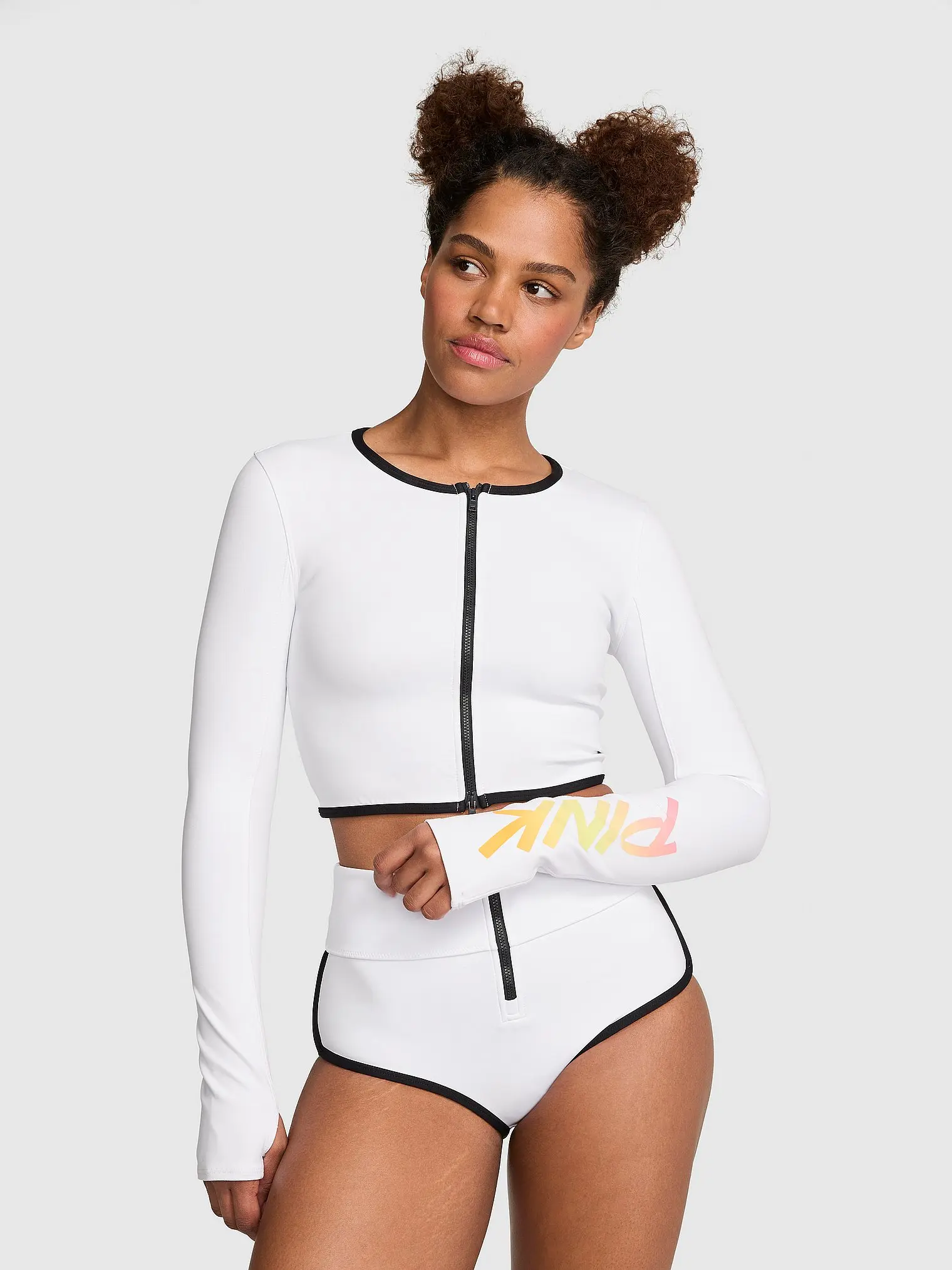PINK Cropped Zip Front Scuba Jacket