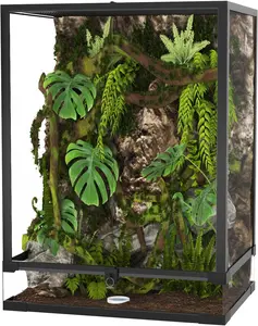 Reptile Glass Tank, Reptile Glass Terrarium with Top Screen Ventilation, Toughened Glass Reptile Tank, Double Hinge Door & Anti Escape for Lizard Snake