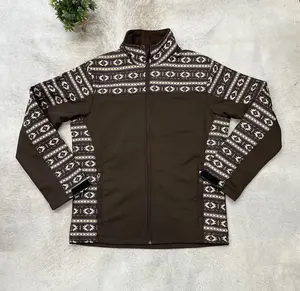 Men's Soft Shell Jacket Aztec Print Brown
