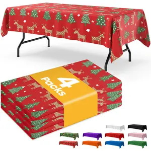 Christmas Tablecloth Disposable Plastic 4-6 Pack 54x108 Inch Leakproof Sturdy Red Green Reindeer Trees for Rectangle Tables Holiday Party Decorations TikTokShopBlackFriday