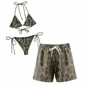 Set for Couples Bottomland Camo Swimwear -Swim Bra & Tie Side Thong Bikini + Men's Beach Shorts, Summer Vacation Swimsuit, Beach Outfit, Holiday Bathing Suits, Menswear & Womenswear, gift for him, gift for her
