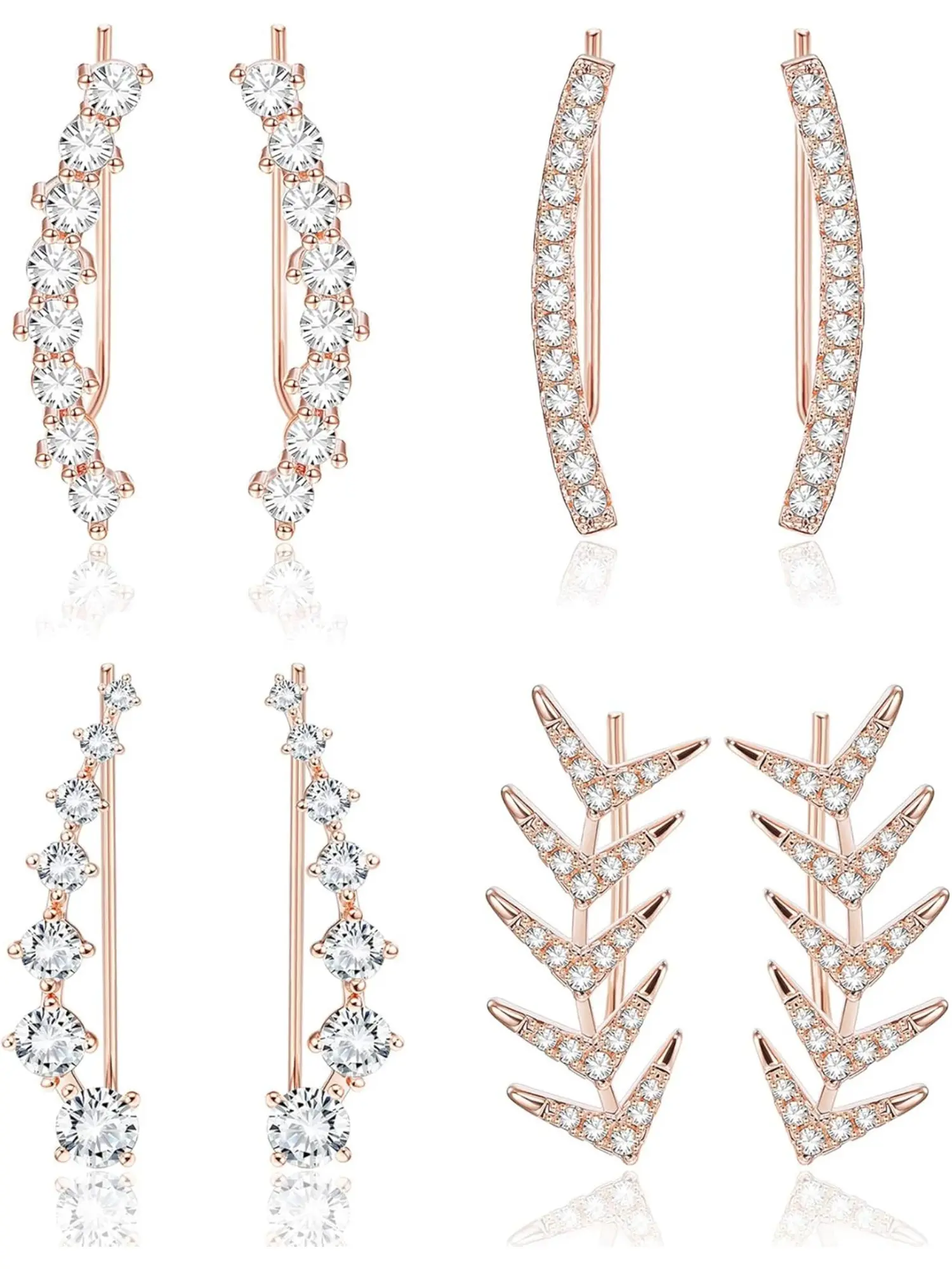 4 Pairs Crystal Climber Statement Earrings for Women Ear Cuffs Hoop Stud Ear Climber Jackets Hypoallergenic Sparkling Ear Jewelry