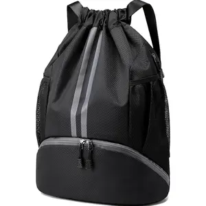 Sports Drawstring Backpack With Waterproof Material, Shoes Compartment, And Wet Proof Pocket For Gym, Swim, And Daily Use, Suitable For Men And Women