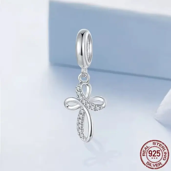 Elegant 18K 925 Sterling Silver Faith Cross Zirconia Charm Pendant