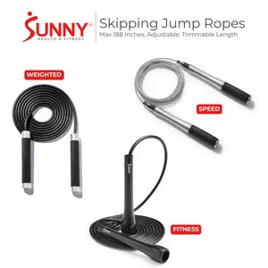 Sunny Health & Fitness 118" Adjustable Jump Rope Speed Weighted Fitness for Cardio & HIIT Training, Tangle-Free Skipping Rope for Home Gym Workouts, Durable Handles for Strength Training, Trim to Fit Customizable