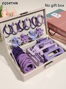 58pcs Elegant Purple Hairpin Hairband Set, Elastics, Purple Braid Small Hairband and Hollow Non-slip Directional Hair Grab Clip Suitable for Women's Daily Life and Party Activities