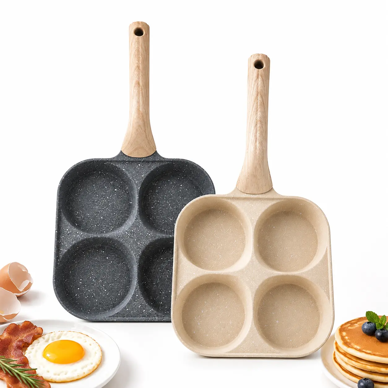 Multi-Functional Non-Stick  Breakfast Pan ，4 Hole Skillet with Handle,For Frying Eggs, Hamburgers & Scrambled Eggs，Multi-Functional, Fast Heating, Durable, Easy Clean, Space-Saving，Home Kitchen Gadgets