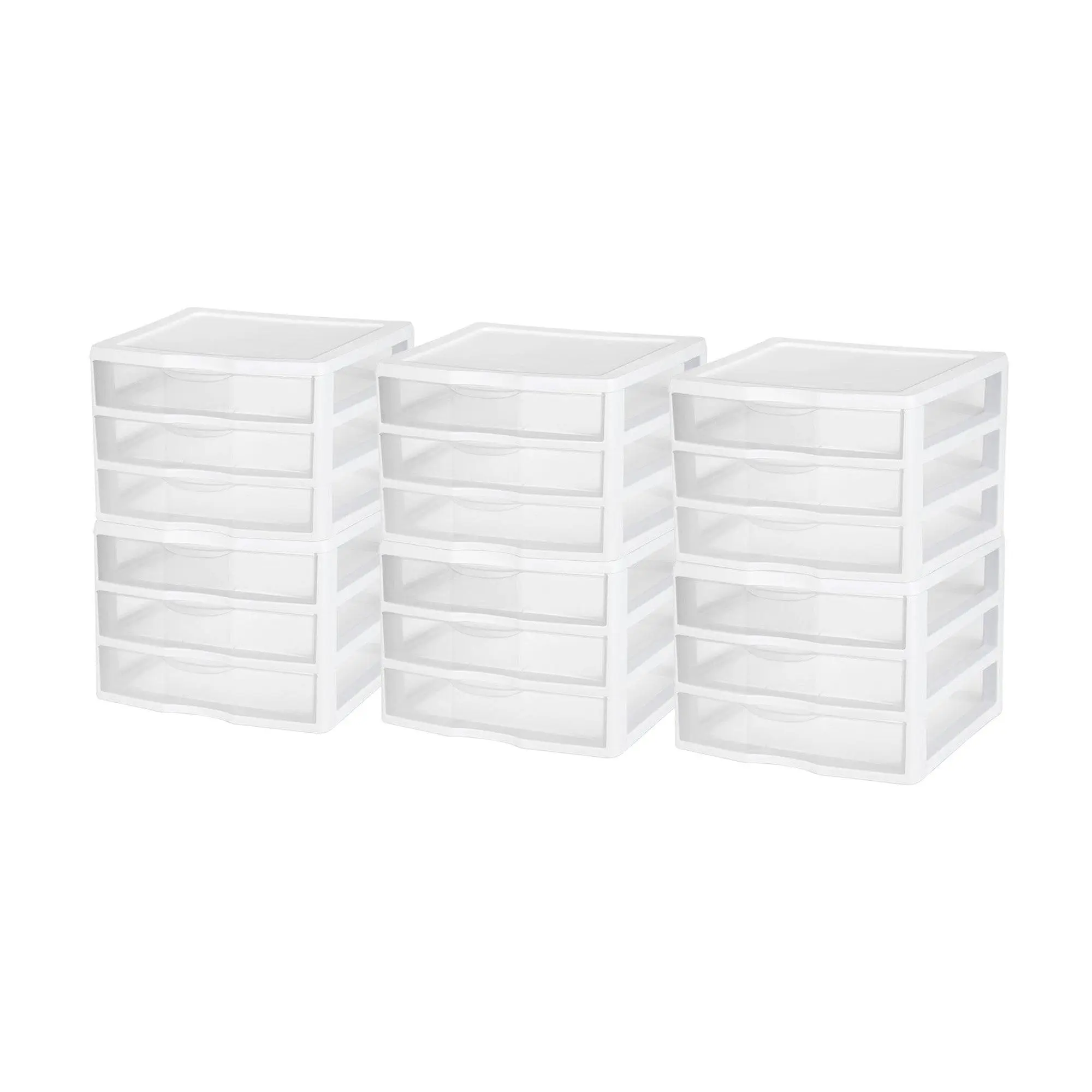 Sterilite Clear Plastic Stackable Small 3 Drawer Storage System, White, (6 Pack) Sterilite Clear Plastic Stackable Small 3 Drawer Storage System, White, (6 Pack)