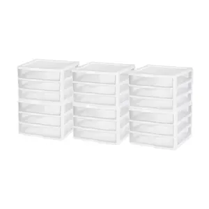 Sterilite Clear Plastic Stackable Small 3 Drawer Storage System, White, (6 Pack) Sterilite Clear Plastic Stackable Small 3 Drawer Storage System, White, (6 Pack)