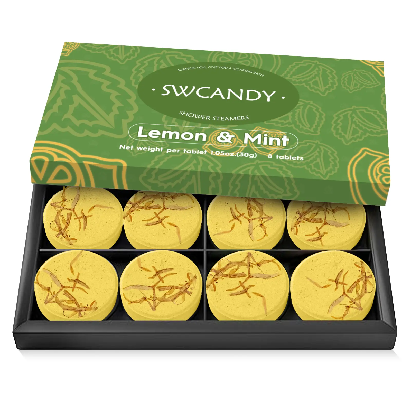 SWCANDY Shower Steamers 8 Pack Gift Box, Long-Lasting Lemon & Mint Aromatherapy Shower Bombs with Natural Essential Oils, Relaxes Mind, Birthday & Valentine's Day Gift for Women, Body Care