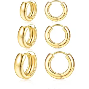MILACOLATO Small Chunky 14K Plated Gold Hoop Earrings for Women - Hypoallergenic Earrings for Sensitive Ears Earrings Set Thick Huggie Hoops Earring Stacks Silver Plated Jewelry