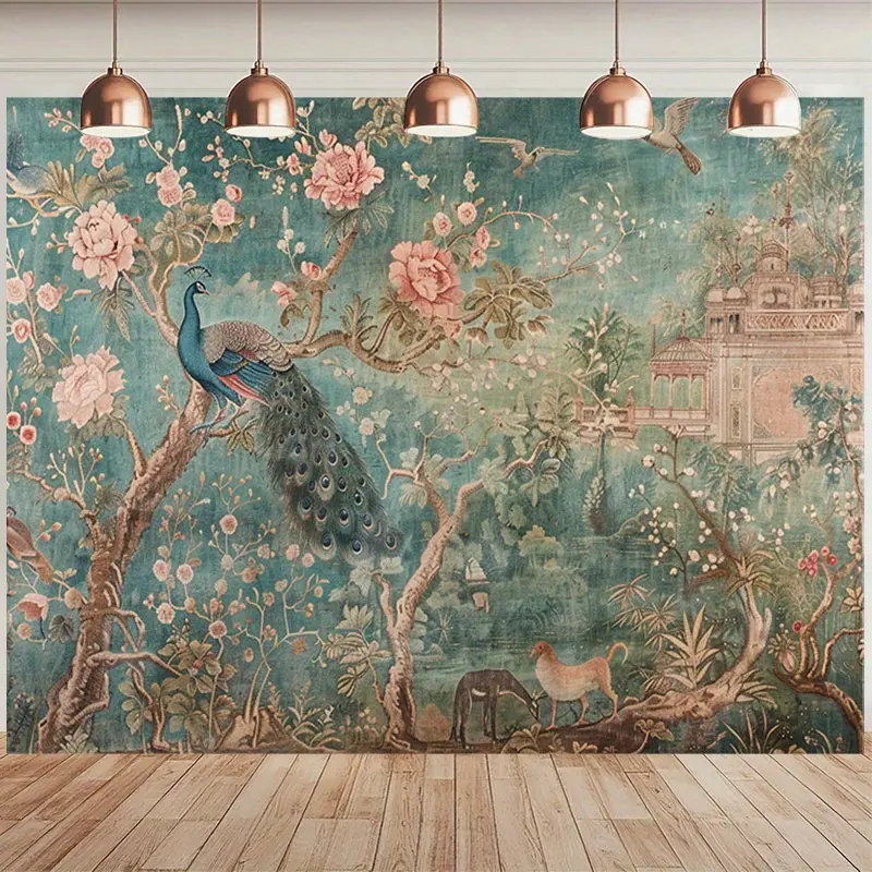 1pc Vintage Peacock Animal Plant Flower Home Tapestry Wall Hanging, Suitable for Bedroom Living Room Decoration Background Cloth, Includes Free Accessories