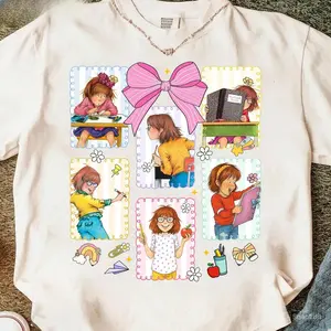 Back To School Teacher Junie B Jones Coquette Bow T-shirt, Teacher Library Book Club Kindergarten School, Junie B Teacherr Shirt,  Happy First Day School T-shirt, Retro Book Character Tee