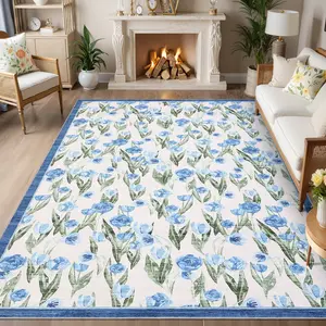 Washable Runner Rug , Floral Print Non Slip Kitchen Rugs, Soft Stain Resistant Throw Carpet Runner for Laundry Bedroom Bathroom