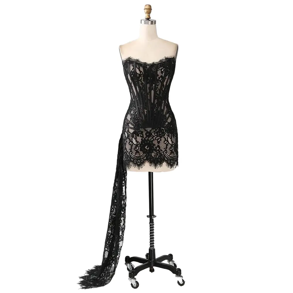 ZAPAKA Classy Lace Short Graduation Dress Homecoming with Lace-up Back Hand Wash Only Elegant Maxi Prom Dress for Formal Events Black Lace Maxi Dress