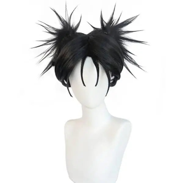 Short Straight Black Wigs With Two Little Ponytail Wig Messy Loose Hair Anime Chō Cosplay Wig Halloween,Christmas,Daily Fashion, Anime and Gaming Expo,Fancy ball