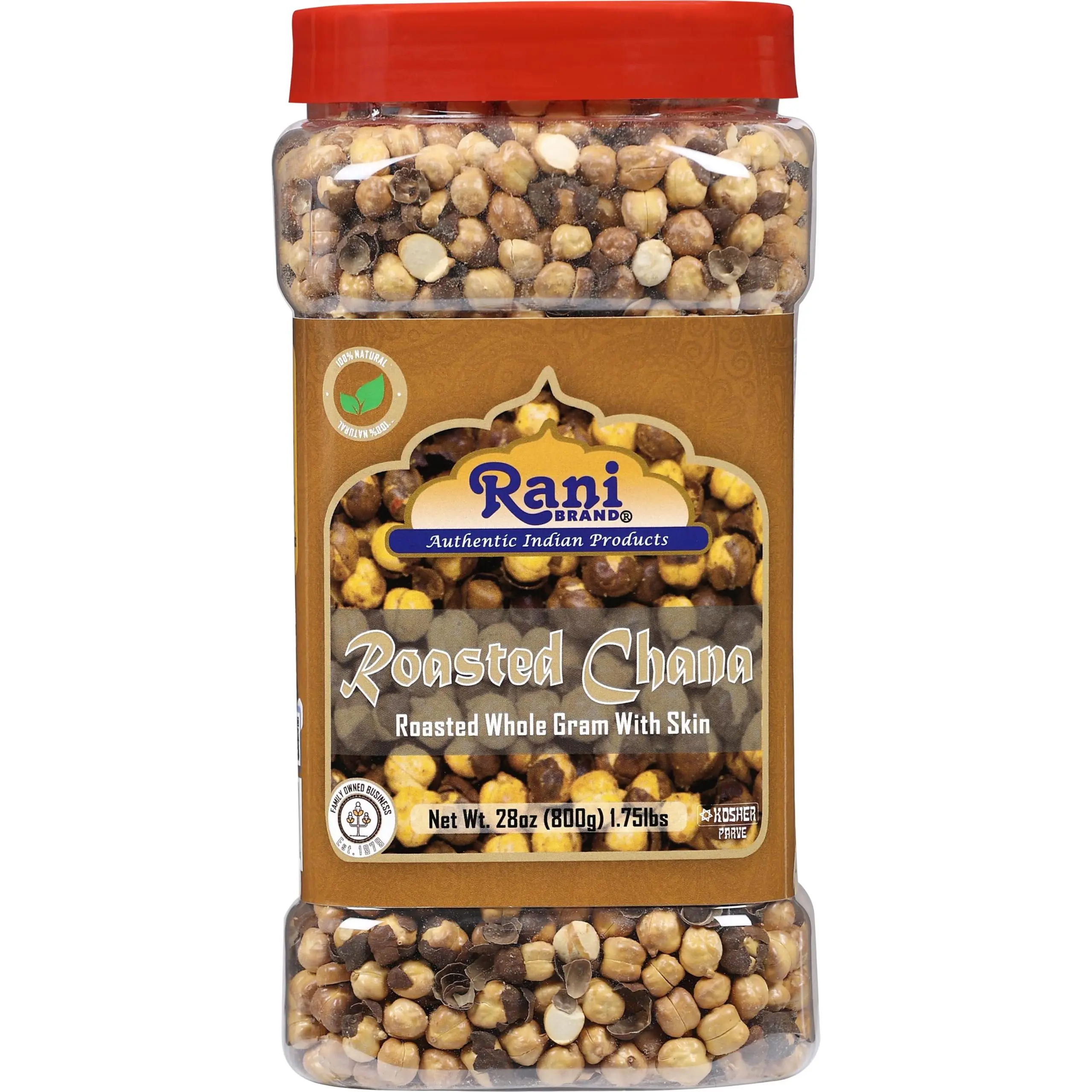 Rani Roasted Chana (Chickpeas) Plain Flavor 28oz (1.75lbs) 800g PET Jar ~ All Natural | Vegan | No Preservatives | Kosher | Gluten Friendly | Indian Origin | Great Snack, Ready to Eat