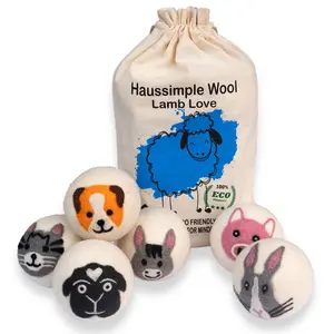 Haussimplewool Lamb Love Dryer Balls XL 100% Organic New Zealand Wool 6-Pack Eco-Friendly Reusable Fabric Softener Balls for Baby Diapers & Chemical-Free Laundry