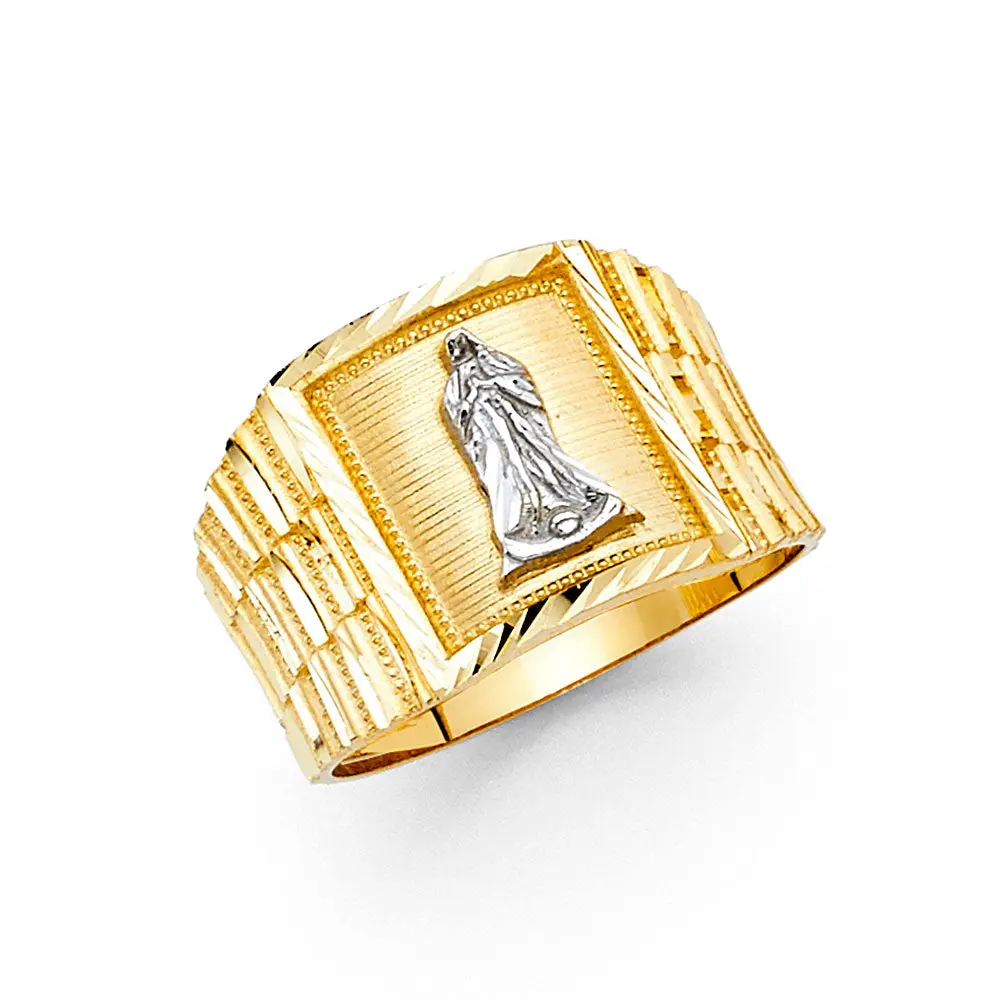 Gent's 14-Karat Religious 2-Tone Male Ring, Size 10, Virgin of Guadalupe Virgin Motif Costume Jewelry