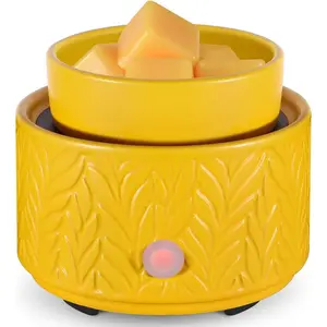 Ceramic Wax Melt Warmer, Fragrance Wax Warmer 4-in-1 Electric Candle Wax Melter and Wax Cubes for Home Office Bedroom Aromatherapy Essential Oil Burner is Birthday Gifts for Women Mom Girl(Yellow)
