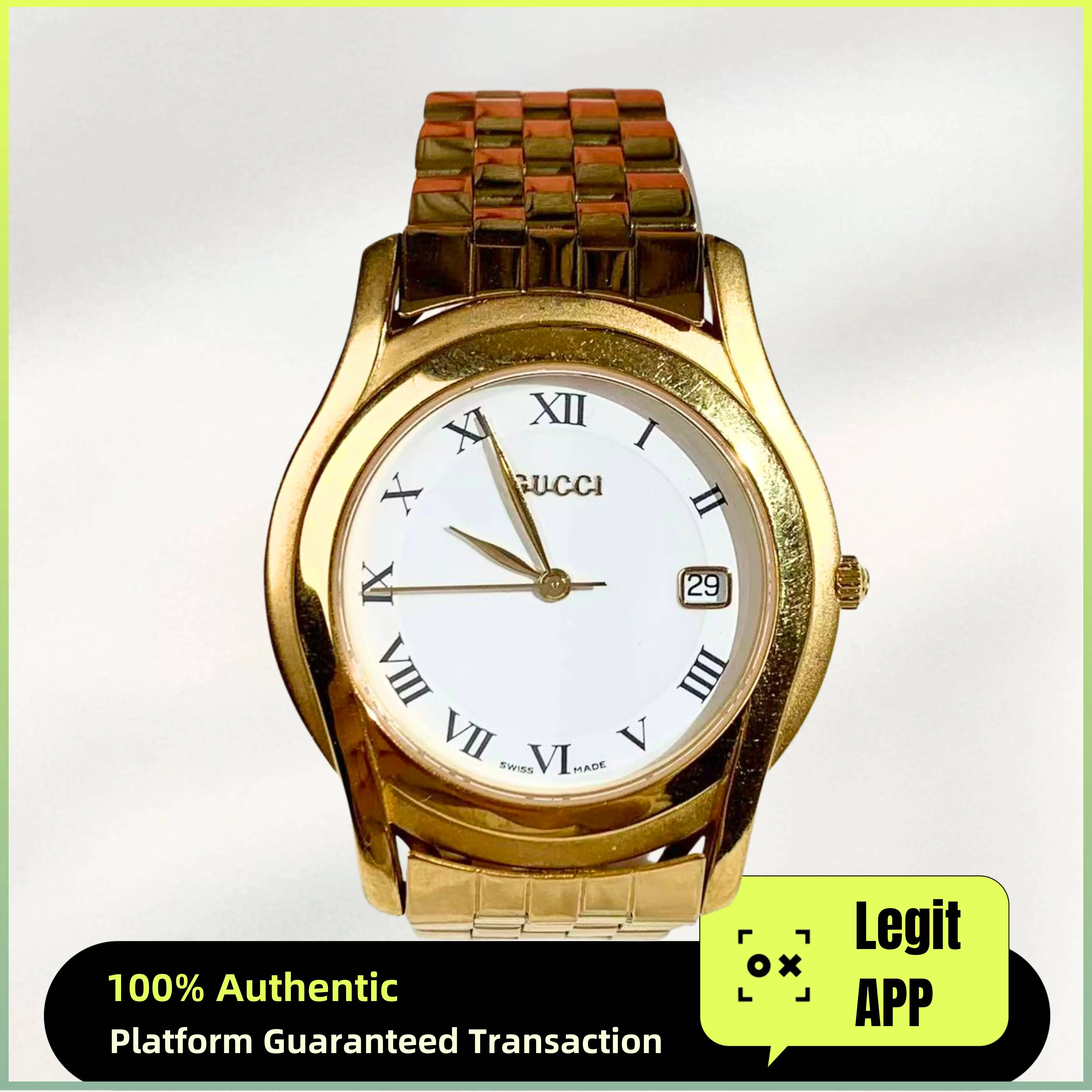 Gucci Vintage 5400M Series Style 35mm Gold-Tone - White Dial Unisex Quartz Watch 11907795