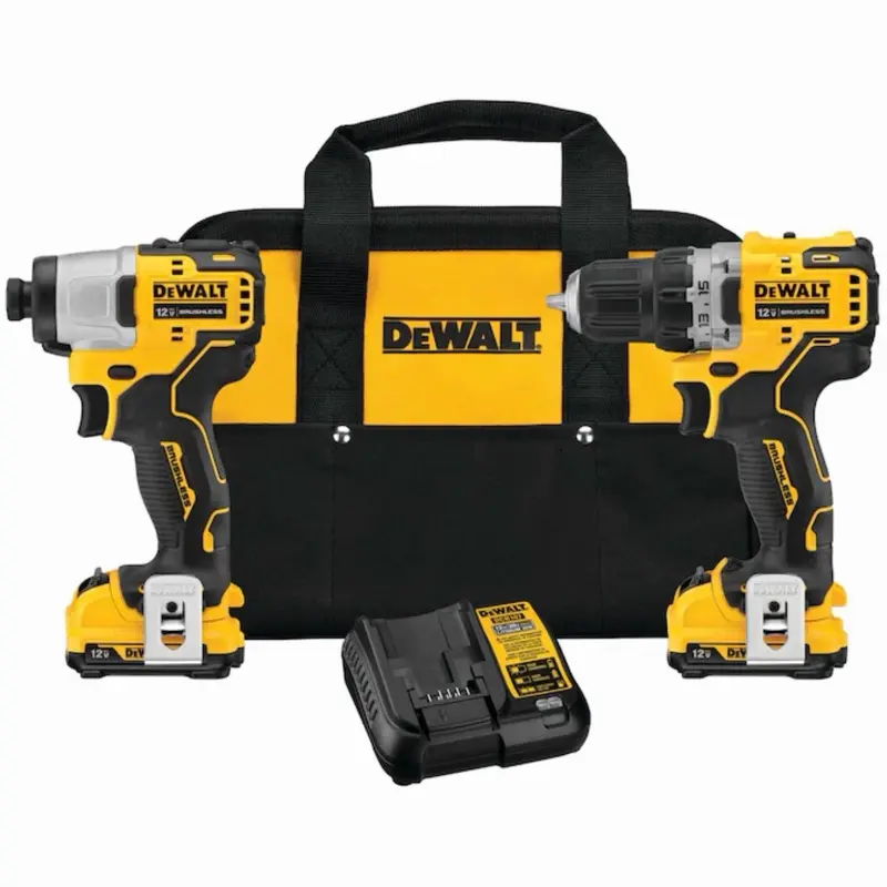 DeWalt XTREME 12V MAX XR Brushless Motor Bagged Set - Cordless Drill/Driver, Impact Driver, 2 Lithium-Ion Batteries, Included Charger, Carry Bag for Driving Tasks (Dual Function 2-Tool Power Tool Set)