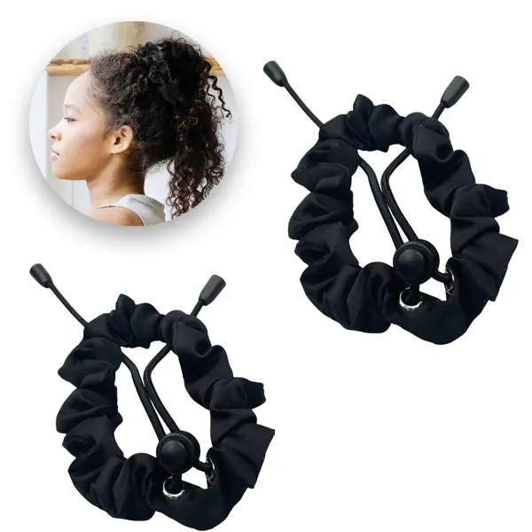 4 Pcs Adjustable Black Hair Ties Elastic Satin Headband Satin Hair Scrunchies for Women Girls Thick Curly Hair No Damage Hair Accessories for Afro Puff Loc Ponytails