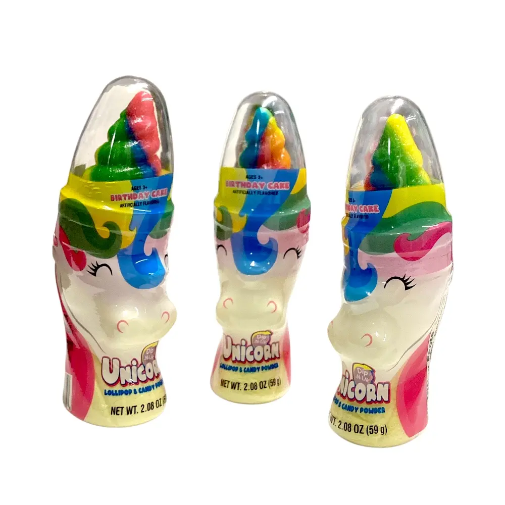 UNICORN LOLLIPOP & CANDY POWDER Sweet Snack Rainbow Bonbon 3 Piece