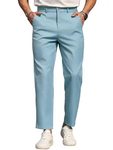 Men's Solid Color Plain Zipper Fly Suit Pants, Slim Business Casual Comfy Straight Leg Trousers for Work Office, Men's Bottoms for All Seasons, Menswear