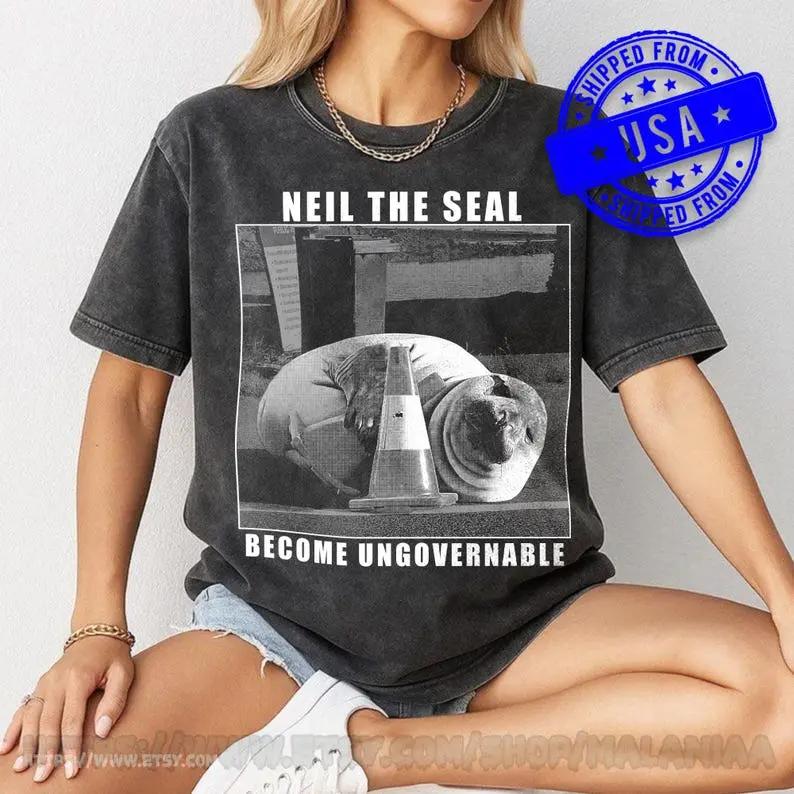Comfort Colors Vintage Neil The Seal Become Ungovernable Shirt, Funny Animal Meme T-Shirt, Retro Tasmania Elephant Seal Graphic Tee, Streetwear