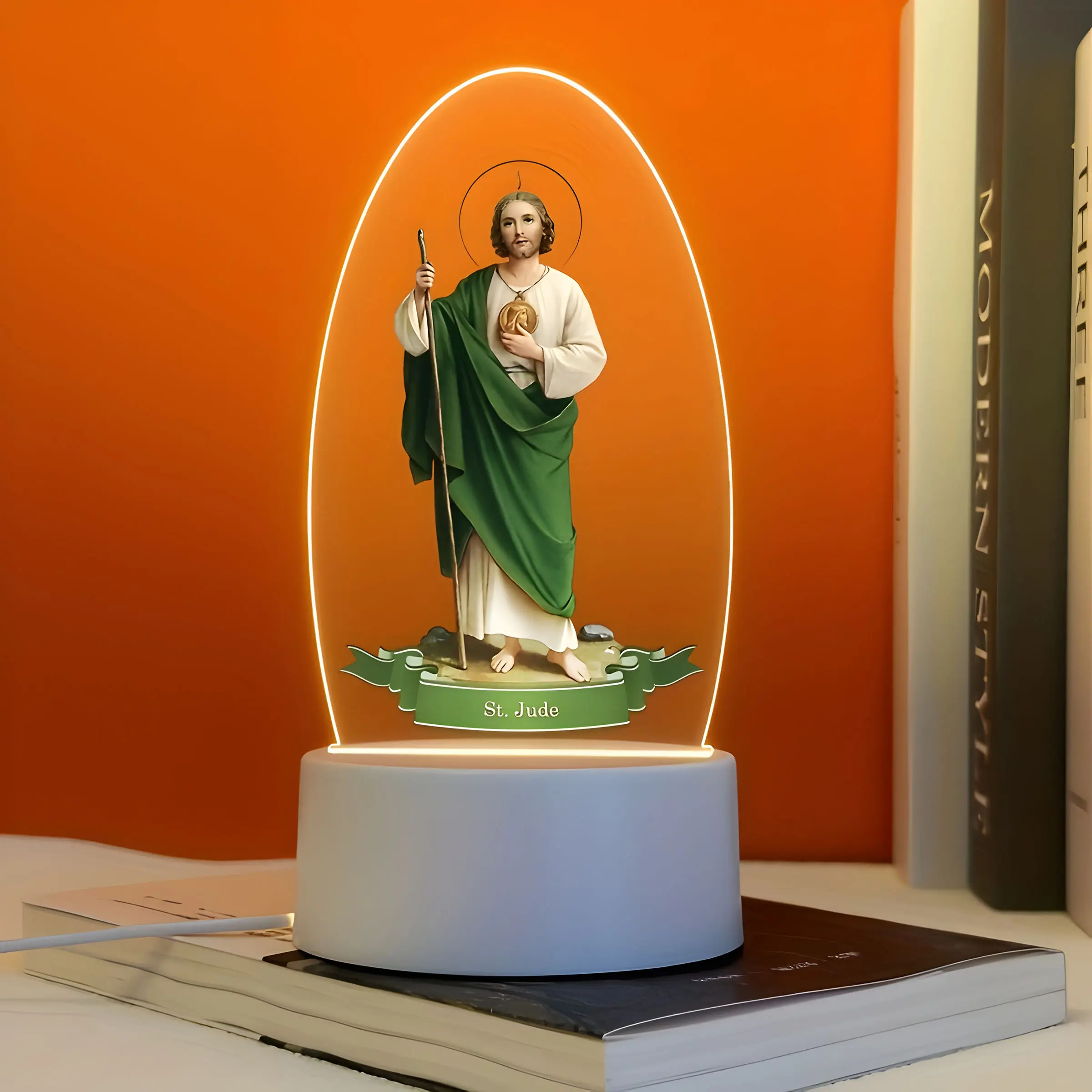 Christian Acrylic Night Light, Saint Jude Thaddeus, USB Powered, Switch Included, Prayer Lamp, Desktop Decoration, Stylish Religious Decor, Warm Lighting, Religious Home Decor, Religious Decorations