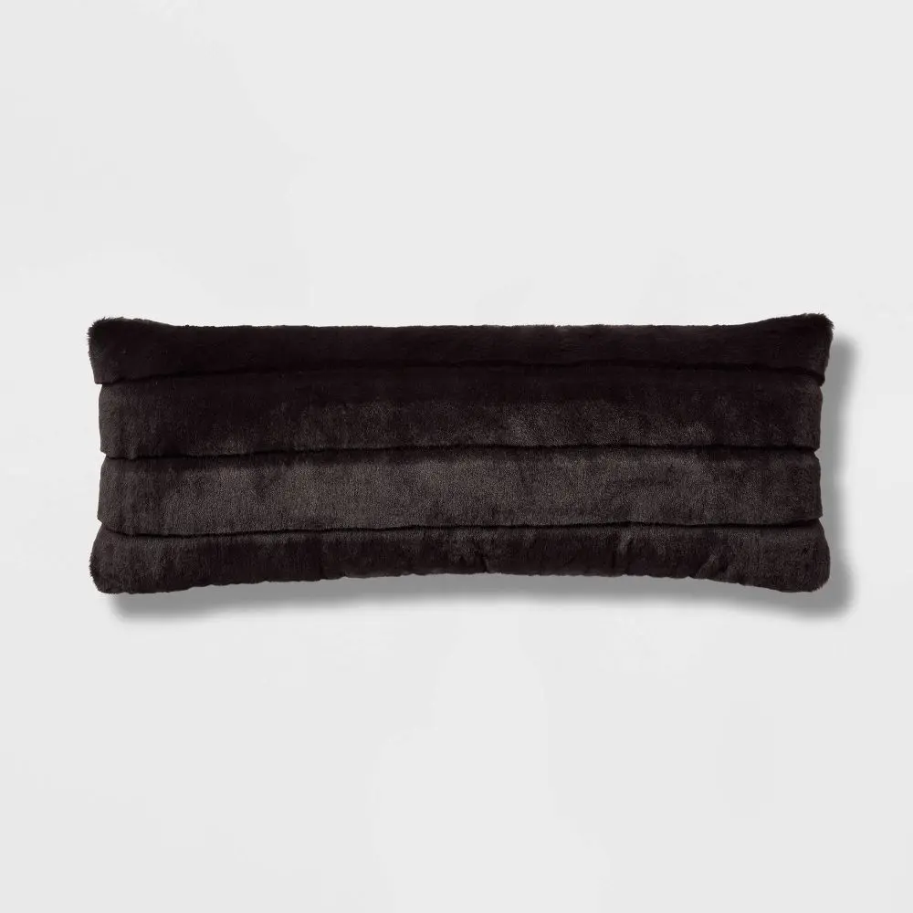 Oblong Faux Fur Channeled Decorative Throw Pillow - Threshold