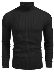 Men's Ribbed Turtleneck Sweater - Minimalist Slim Fit Knitwear, Soft Stretchy Longsleeve Thermal Base Layer for Office, Fall & Winter