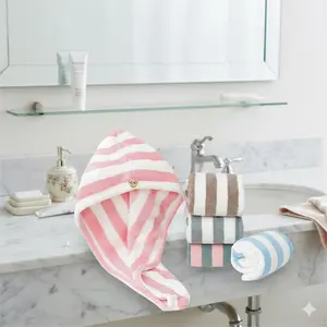 Super Absorbent Hair Towel Turban for Women - Quick Dry Microfiber Hair Wrap Bath Cap with Striped Design, Soft & Skin-Friendly, Reduces Blow-Drying Time, Cute & Portable for Home, Travel, Shower.