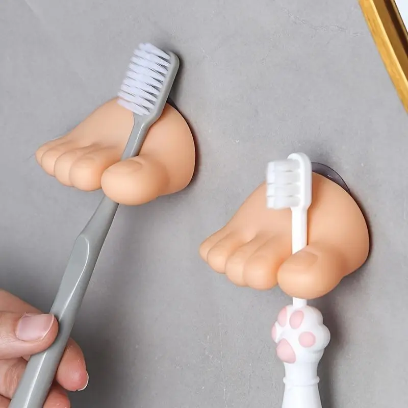 4Pcs Playful Cartoon Look Bathroom Accessory Set - Funny Suction Cup Toothbrush Holder, Cute Storage Rack Organizer, Animal Paw, Funny Look, Storage Organization, Cartoonish