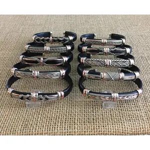 Black Leather Cuff Copper Bracelets