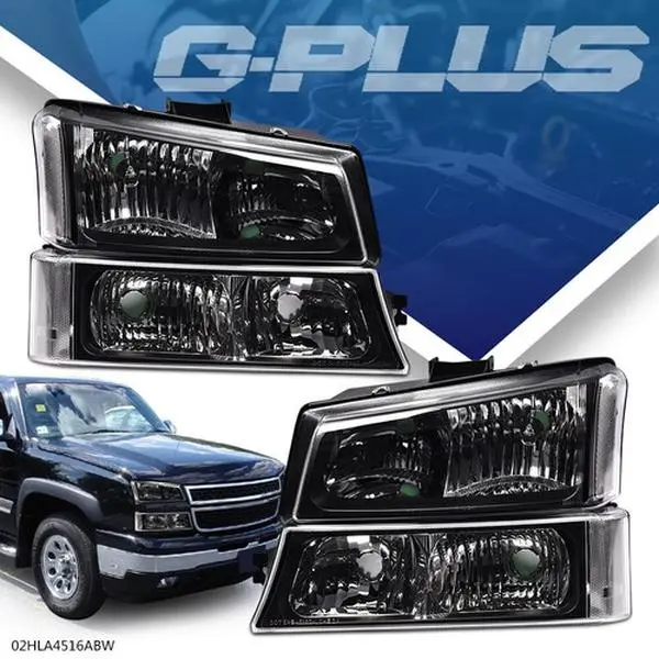 G-PLUS Headlight Kit for 2003-2006 Silverado & Chevy Avalanche, Black Headlights, Transparent Reflector Signal Bumper Lamps, Cars Accessories, Car Lights, Chevy Truck Accessory, Signal Lamp