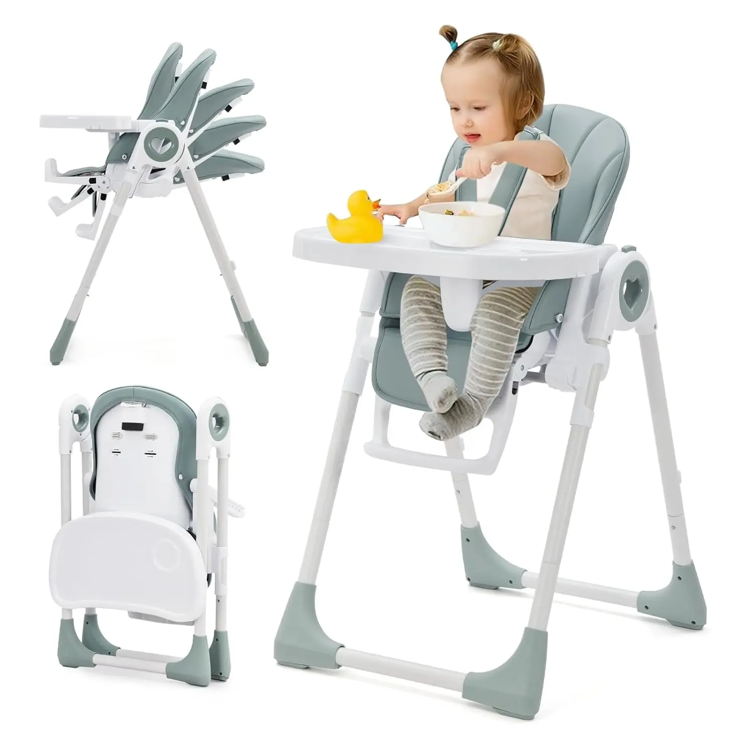 Gaomon Convertible High Chair for 6-36 Months Old - High-Quality Child-Friendly Materials, Portable Folding Seat, Compact for Easy Transportation, Lightweight, 5 Reclining Positions, 5-Point Safety Harness, Removable Easy-Clean Tray, No Tools Required, Ad