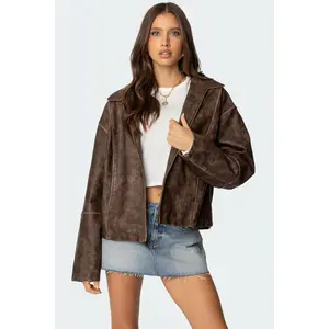 Oversized Washed Faux Leather Jacket