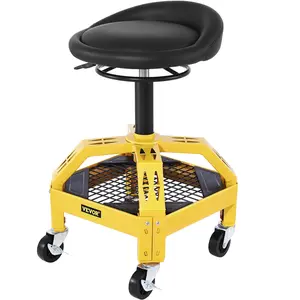 VEVOR Rolling Garage Stool,  300LBS Capacity, Adjustable Height from 24 in to 28.7 in, Mechanic Seat with 360-degree Swivel Wheels and Tool Tray, for Workshop, Auto Repair Shop