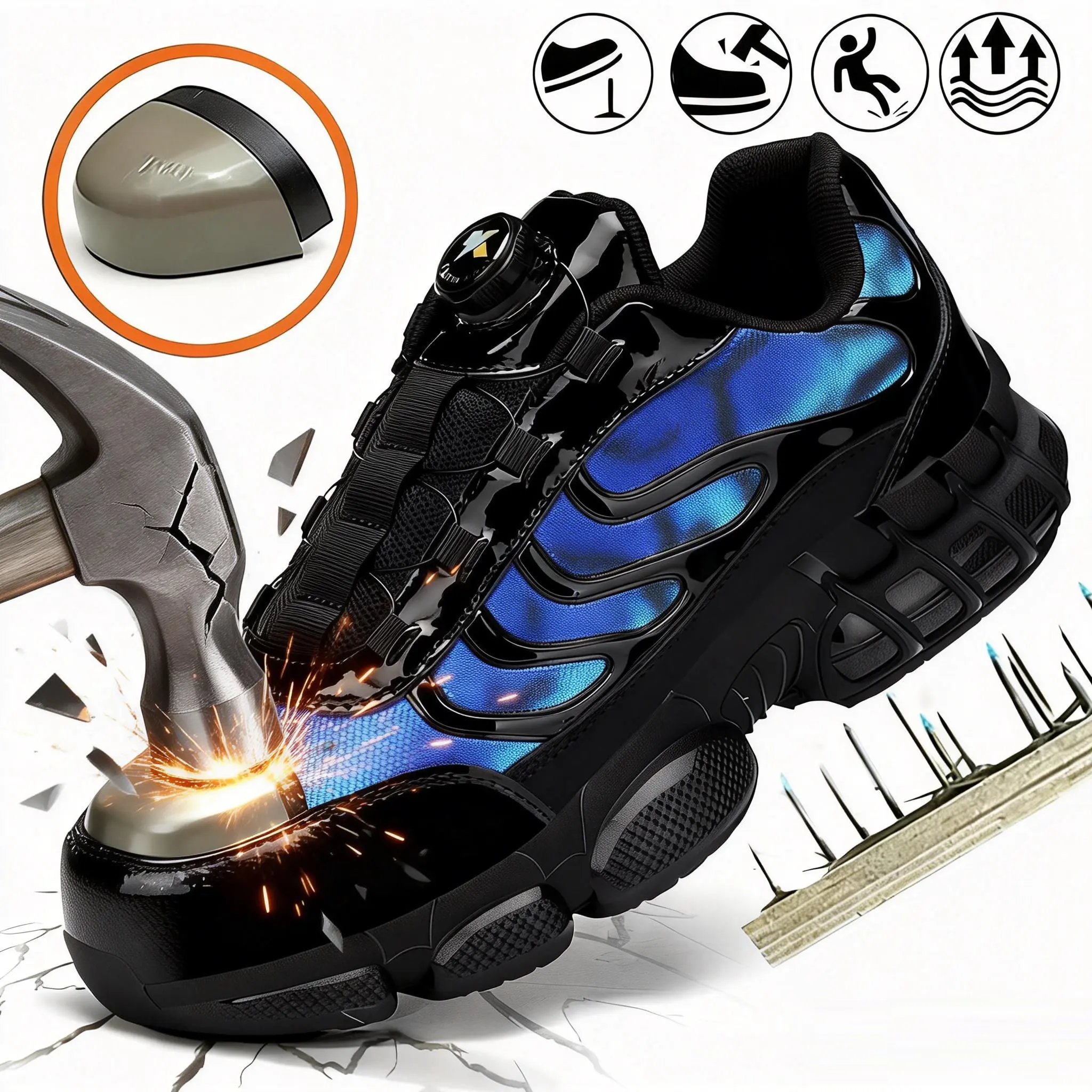 Unisex Industrial Steel Toe Sneakers - Breathable, Functional Safety Shoes with Reinforced, Slip-Resistant, Puncture-Proof, Impact-Proof Sole, Work, Walking Shoes, Sturdy Work Shoes, Workwear Shoes