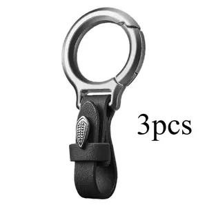 3pcs Small Key Rings Keychain Zinc Alloy Leather Keychain Waist Belt Buckle Carabiner Car Key Holder for Men Women Tool