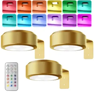 3Pcs Battery Operated Picture Light, Picture Lights for Wall,Rechargeable Battery Operated Painting Light Magnetic Art Display Light with Remote, Puck Lights, Dimmable & Timer Art Lighting for Paintings Wireless,Gold, Christmas Gifts Ideas