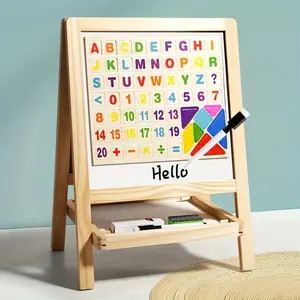 Wooden Multi-Functional Two-In-One Foldable Dual-Sided Large Magnetic Drawing Board Stand, Board Painting Rack, Art Easel